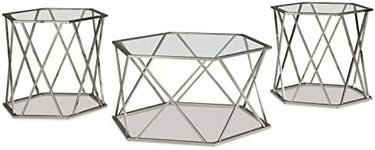 Signature Design by Ashley Madanere Modern Chrome 3-Piece Occasional Table Set, Includes Coffee Table and 2 End Tables, Silver