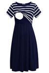 Smallshow Women's Short Sleeve Patchwork Nursing Dresses for Breastfeeding Medium Navy Stripe-Navy