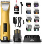 FuzzyFix Professional Dog Clippers for Grooming with Charging Replacement, Low Noise Pet Grooming Kit for Thick Curly Matted Heavy Coats Cordless Hair Trimmer with 8 Metal Guide Combs for Animal Horse