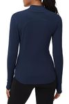 THE GYM PEOPLE Fleece Mock Turtleneck Pullover Base Layer Shirts Long Sleeve Workout Tops with Thumb Hole, Dark Blue, Large