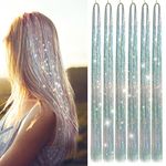 Hair Tinsel Kit with 47INCH 1200 Strands Heat Resistant Glitter Tinsel Hair Extension, Sparkling Shinny Fairy Hair Accessories for Women Girls Kids Festival Party Dazzle (Silvery)