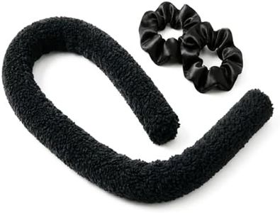Heatless Curling Headband for Overnight Curls – The CozyCurlband Lightweight No-Heat Curlband with 2 Silk Scrunchies(BLACK,LONG)