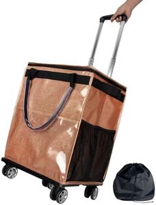 Reusable Grocery Bags on Wheels, Rolling Tote Bag, Portable Shopping Cart for Groceries with Wheels and Drawstring Bag, Trolley, 54L, Foldable, Starry Gold