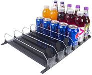 CNDSE Soda Can Dispenser for Refrigerator, Spring Loaded Fridge Drink Organizer, Width-adjustable Push Rod Slide Rail Soda Can Organizer,Black,6 Rows, 14.96" D