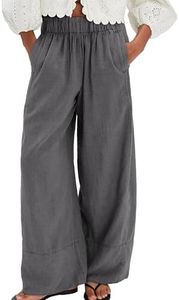 SeeLuNa Linen Pants for Women Cotton Baggy Boho Casual Palazzo Pants Wide Leg Long Lounge Trousers with Pockets(Dark-Gray,XS)