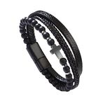 KunBead Jewelry Mens Black Leather Bracelets Handmade Braided Vintage Cross Tiger Eye Rope Birthday Gift Bracelet Jewellery for Women