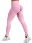 YEOREO Eileen Hidden Scrunch Butt Workout Leggings for Women Seamless Mid Low Waist 25" Impact Yoga Pants Tummy Control Pink Medium