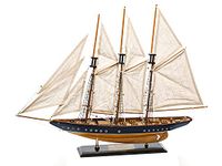 SAILINGSTORY 30" Wooden Sailboat Model Ship Sailboat Decor Schooner Atlantic 1:50 Scale Replica Navy and Walnut Antique Finish