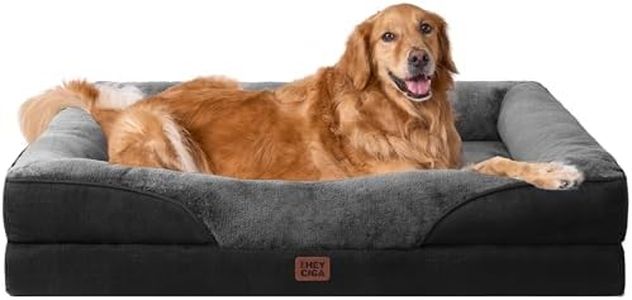 EHEYCIGA Memory Foam XL Dog Bed for XLarge Sized Dog, Extra Large Orthopedic Dog Sofa with Sides and Waterproof Liner, Washable Bolster Pet Bed Couch with Removable Cover, 42x30x7.5 Inch, Grey/Black
