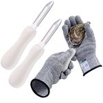 Oyster Shucking Knives and Gloves Set, 2 pcs Oyster Shucker Opener Knife with 1 Pair of Cut Resistant Level 5 Protection Gloves(XL Size), Clam Seafood Tools Kit Set with White Antiskid Rubber Handle