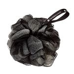 Hydrea London Shower Pouf, Bath Loofah, Mesh Sponge, Exfoliating Bath Scrunchie, Large Shower Puff Scrub, Body Cleansing Shower Puff for Men & Women - Black & Cream