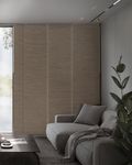 GoDear Design 99.99% Blackout Adjustable Sliding Panel Track Blinds for Sliding Glass Doors, 45.8"-86" W x 96" H, Extendable Vertical Blinds, Trimmable Natural Woven Panels, Bali Cottages