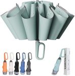 TUMAAOTU Compact Inverted Umbrella with Never Forget Carabiner Handle - Travel Umbrella Windproof Strong, Reverse Umbrellas for wind rain, Auto Open Close, 10 Rib Durable Frame for Women Men (Green)