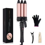 3 Barrel Curling Iron - Professional Hair Waver for Women Ceramic 1 Inch 25mm Triple Barrel Hair Curler Wand Crimper Fast Heating Anti-scalding Hair Styler Set(Black)