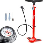 Bikeroo Bike Pump with Gauge - Portable Bicycle Floor Pump w/T-Handle Grip, Anti-Slip Foot Pad, Hang Tag and 100cm Hose - Presta and Schrader Bike Tire Pump for Fast Inflation