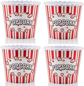 ONONEXPRESS Modern Style Reusable Plastic Popcorn Box/Popcorn Containers/Popcorn Bowls Set for Movie Theater Night - (BPA Free - Red/White 4 Pack-75 oz)