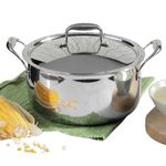 Vinod Platinum Triply Stainless Steel Saucepot with Lid - 5 Litre, 24 cm | 2.5mm Thick | SAS Bottom | Biryani Pot | Induction and Gas Base | 5 Year Warranty - Silver