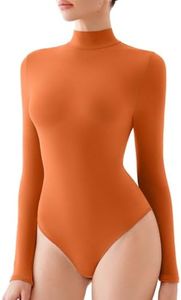 REORIA Women's Mock Turtleneck Body Suits Long Sleeve Bodysuits Fall Winter Soft Basic Slim Tight Layering Tops Trendy Y2K Outfits 2026(Orange X-Small)