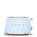 Smeg 50's Retro Style 2-Slice Toaster, 6 Browning Levels, Toast 1 Side, Reheat or Defrost, Removable Stainless Steel Crumb Tray, Pastel Blue, TSF01PBUS