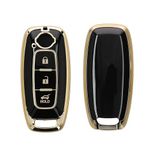 kwmobile Key Cover Compatible with Nissan 3-Button Ariya B6 B9 X-trail T33 Qashqai - Car Key Fob Case Protector - Black/Gold