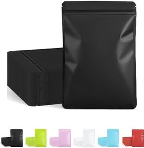 100 Pack Resealable Packaging Bags for Small Business Double-Sided Color Smell Proof Bags for Food Storage Flat Bags (2.7" x 4", Black)