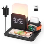 3 in 1 Wireless Charging Station, Wireless Charger, Alarm Clock with Wireless Charging, Night Light, Charging Station for iPhone 15/14/13/12/11/Pro/Pro Max/Mini/XS/XR/X/8/Plus 18W Adapter