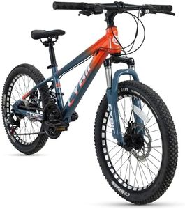 CYBIC 20 Inch Mountain Bike for Boys Girls, Youth MTB Bicycle 21 Speeds Iron Frame Bicycle, Multiple Colors (Grey-Orange)