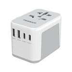 TESSAN Universal Travel Adapter, International Plug Adaptor with 2 USB C Wall Charger 2 USB A Ports, Worldwide Power Outlet for US to European EU UK AUS