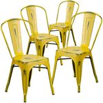 Flash Furniture Distressed Metal Chair, Yellow, Set of 4