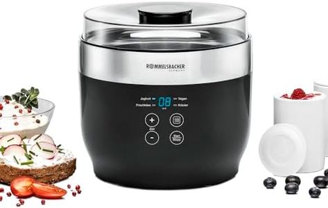 ROMMELSBACHER JG 80 “Jona” - Macchina per yogurt e formaggio fresco 4 bicchieri da porzione in ceramica 125 ml, 2 contenitori in vetro XXL 1,2 l, 4 programmi preimpostati con diverse temperature