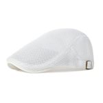 VOBOOM Men Breathable mesh Summer Hat Adjustable Newsboy Beret Ivy Cap Cabbie Flat Cap MZ124 (White)