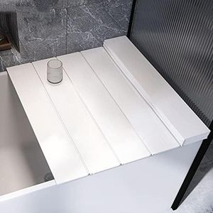 HIYOUGO Bathtub Tray, Foldable Anti-dust Durable Cover Bath Insulation Cover, PVC Shutter Lid Fits Most Tubs, Can Store Wine Glass, Books, Tablets, Cellphones White 170x70x0.6cm