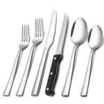 48-Piece Silverware Set with Steak Knives, E-far Stainless Steel Flatware Cutlery Set Service for 8, Modern Tableware Set Include Forks Spoons Knives, Square Edge & Mirror Polished - Dishwasher Safe