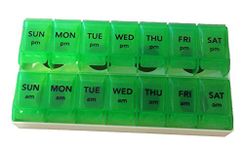 Apex 7- Day Push to Open Pill Organizer, 1x Per Day or AM/PM (AM/PM with Tray, Green)