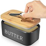 Butter Dish with Lid, Butter Dish, Ceramic Butter Dish with Knife 640ml Large Capacity with Double Silicone Seals for Better Freshness, Butter Dish with lid Perfect for Room Decor Kitchen Decor Black