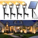 APONUO Solar Spot Lights Outdoor 4-in-1 Solar Landscape Lights Dusk to Dawn Solar Uplights IP65 Waterproof 9.8ft Cable Outdoor Spot Lights for Yard Pathway Garden Tree Decoration (Warm White)