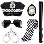 Erogeen Police Costume Accessories Handcuffs Police Hat Badge Sunglasses Set Halloween Cop Swat Costume (B-6pcs)