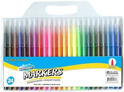 BAZIC PRODUCTS Washable Markers Fine Line 24 Color, Thin Tip Coloring Marker, Non Toxic Marcadorc Art School Supplies, Drawing Gift (24/Pack), 24-Packs