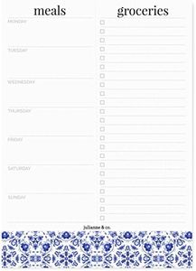 Weekly Magnetic Meal Planner Notepad By Julianne & Co - Food Planning Organizer And Grocery List Pad, 52 Premium A5 Pages, with Tear Away Perforated Shopping List (Blue China Print WITH Fridge Magnet)