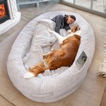 ODOXIA Human Dog Bed for Adults & Furry Friends | Warm & Comfortable Human Sized Dog Bed | Bean Bag Dog Bed | Giant Dog Bed for Humans & Pets | Light Grey | Detachable Cover & Blanket Included