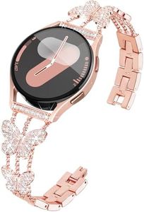 G-ficu 20mm Watch band for Samsung Galaxy Watch 7 6 5 4 FE Band 40mm 44mm, Women Bling Diamond Slim Cute Metal band for Watch 6 Classic/5Pro/4 Classic/Watch 3 41mm/Active 2-Rose Gold