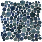 Blujellyfish Pebble Tiles for Shower Floor Gradient Deep Blue Teal & Grey Bathroom Mosaic Tile (Pack of 5 Sheets)