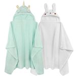 Baby Bath Towels Hooded Baby Towels with Hood Toddler Towels for Boy Girl 0-5 Years, 2-Pack Absorbent Baby Beach Towel Toddler Bath Towel 50''x 32'' Soft Thick Hooded Kids Bath Towel (Green&White)