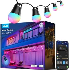 Govee Smart Outdoor String Lights 2, 144ft RGBIC Outdoor Lights with Dimmable Warm White LED Bulbs for Christmas, 47 Scene Modes for Patio, Backyard, IP65 Waterproof, Works with Alexa, App Control