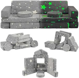 12 Pcs Modular Kids Couch, Baby Convertible Sofa Star Glow in The Dark for Playing Creating Sleeping, Bedroom Playroom Imaginative Furniture for Boys and Girls