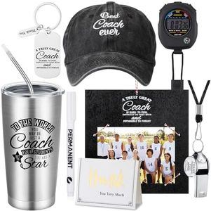 Nuogo 8 Pcs Coach Gifts Teacher's Day Gifts Include 20oz Stainless Steel Tumbler Photo Frame Stopwatch Timer Marker Pen Cap Thank You Card Keychain Whistle for Coach Teacher Tutor Graduation