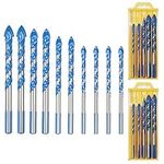 10 PCS Masonry Drill Bit Set, Tungsten Carbide Tip Glass Tile Drill Bits Ceramic Diamond Installer Twist Drill for Wood Concrete Brick Block Wall Mirror Marble Plastic, Blue – 4x6mm, 2x8mm/10mm/12mm