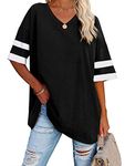 Famulily Summer Oversized T Shirt Top for Women Casual Striped Half Sleeve T Shirt Tops Women Loose Fit Black L