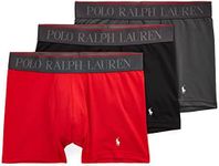 Polo Ralph Lauren Men's 4D Flex Performance Air Boxer Briefs, Red/White, Polo Black/White, Charcoal Grey/White, Large, Long Leg - Red/White, Polo Black/White, Charcoal Grey/White - 3 Pack, Large