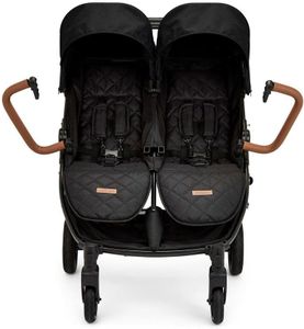 Ickle Bubba Venus Prime Double Stroller – Twin Pushchair, Black, Newborn Cocoon, Rain Cover, UPF 50+ Hoods